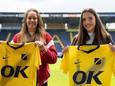 Lynn Verhoef (links) en Djenna de Jong zijn gepresenteerd als nieuwe versterkingen voor NAC Vrouwen, dat vanaf volgend seizoen uitkomt in de Eerste Divisie.