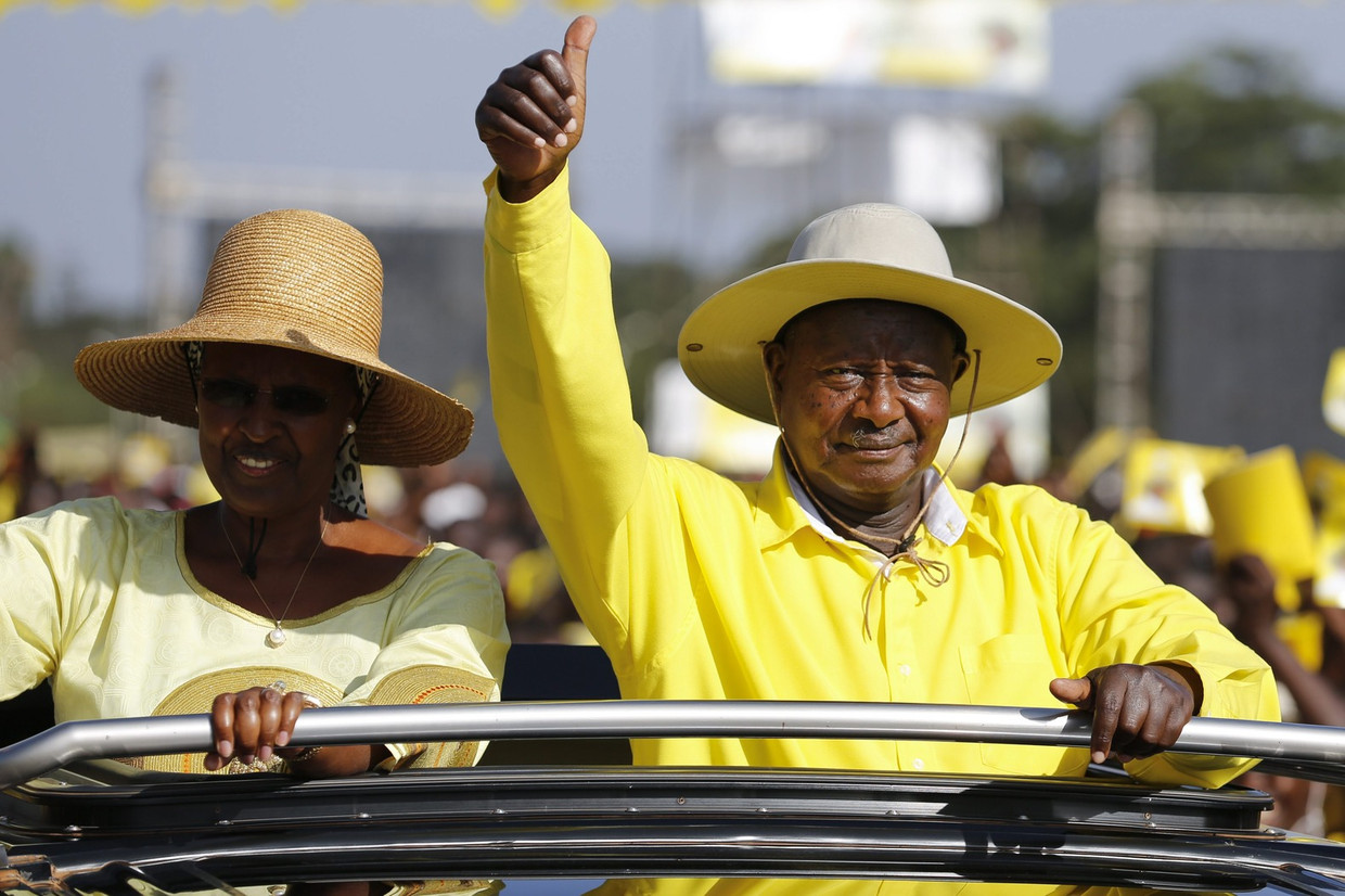 Janet Museveni en haar man. Beeld epa