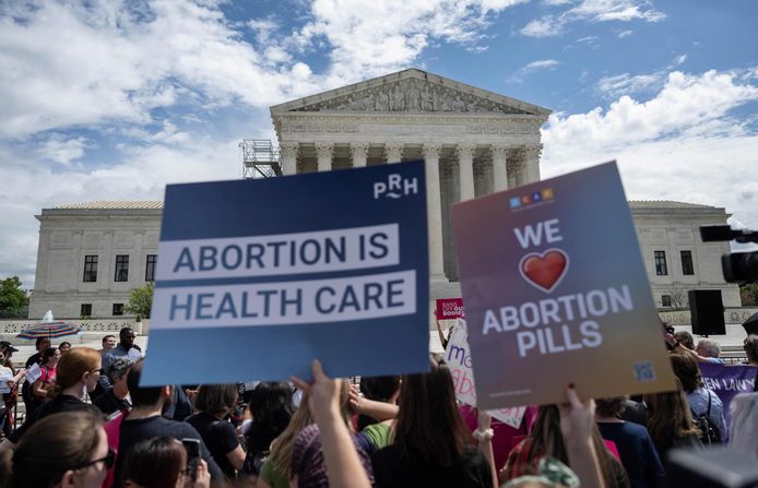 Pro-abortusdemonstranten bij het Hooggerechtshof in Washington eerder deze week.