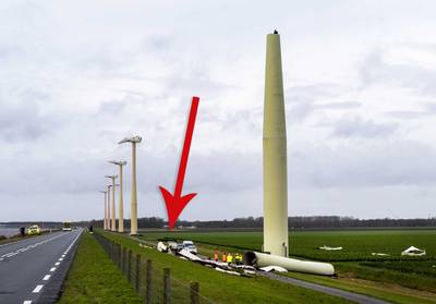 Vlak naast gebroken windmolen Zeewolde sloeg bliksem in andere turbine