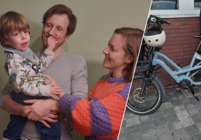 Ive, Sofie en hun zoontje Emile balen van de diefstal van hun bijzondere fiets.