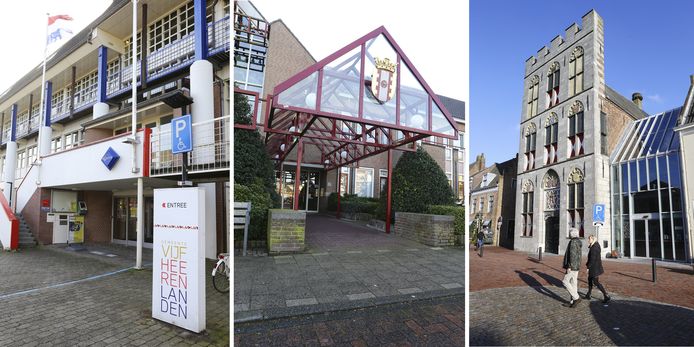 Het Stadskantoor van Leerdam, het gemeentehuis in Meerkerk en het Stadhuis in Vianen.