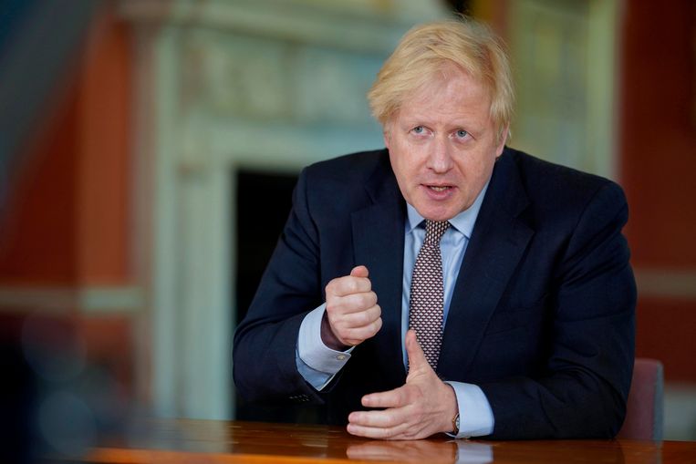 Premier Boris Johnson zondag tijdens een toespraak. Beeld EPA