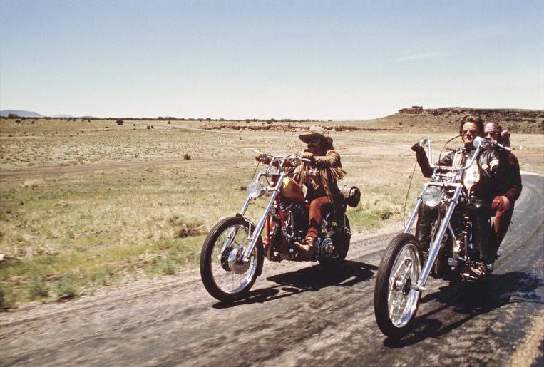 Scène uit ‘Easy Rider’, met Dennis Hopper, Peter Fonda en Jack Nicholson. Beeld © The Hollywood Archive