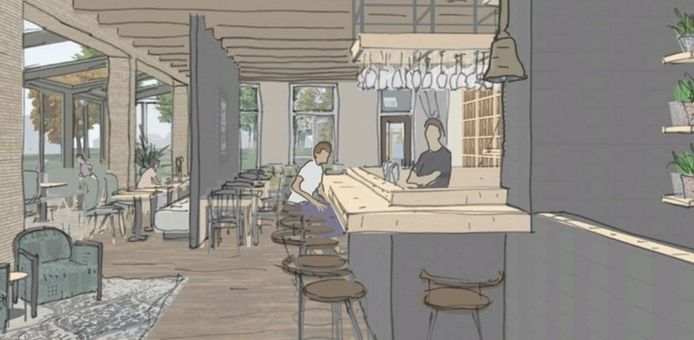 De schets van het nieuw te bouwen dorpscafé in Lierderholthuis