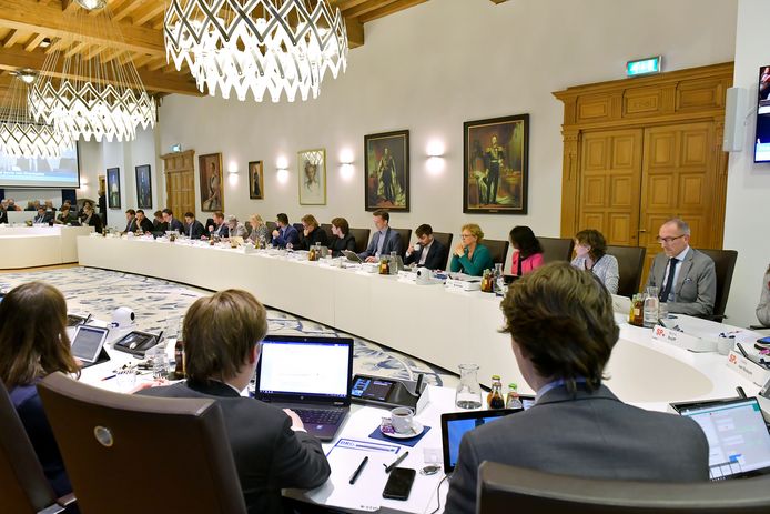 De Delftse gemeenteraad bij een raadsvergadering.