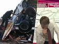 Weerman Matt Laubhan ziet live op tv hoe een tornado op het dorpje Amory in Mississippi afraast. Links de schade in Rolling Fork, elders in de staat.