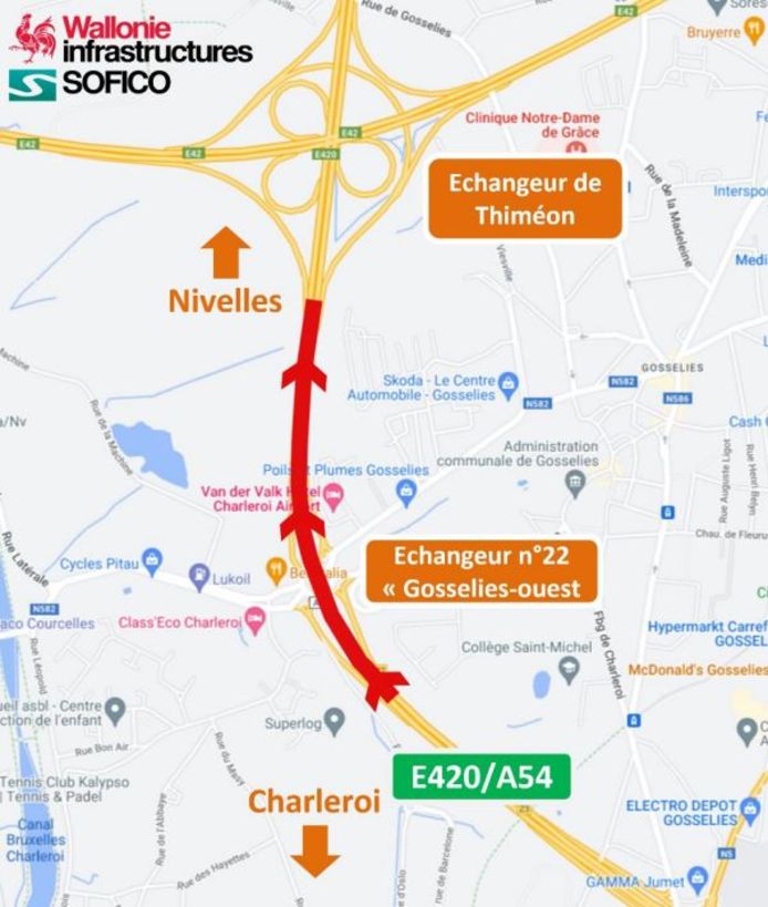 Dès dimanche, la circulation change sur l’E420/A54 entre Charleroi et