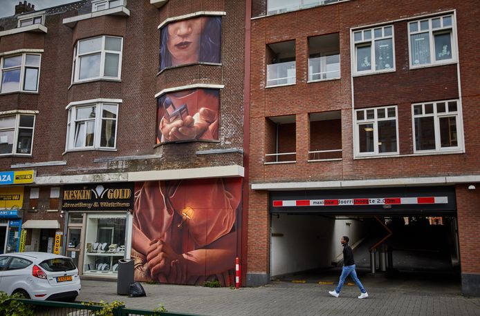 De muurschildering door Telmo en Miel op een slooppand aan de Beijerlandselaan.