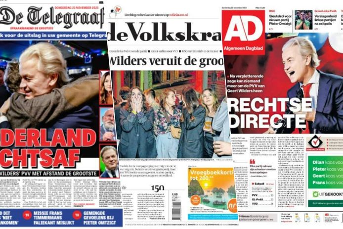 De voorpagina's van enkele Nederlandse kranten.