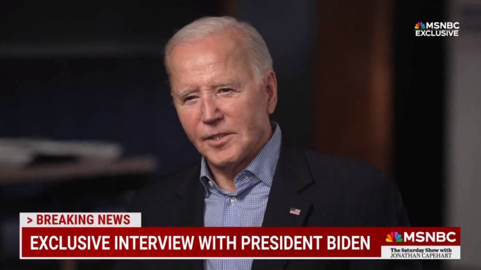 De Amerikaanse president Joe Biden tijdens het interview met MSNBC
