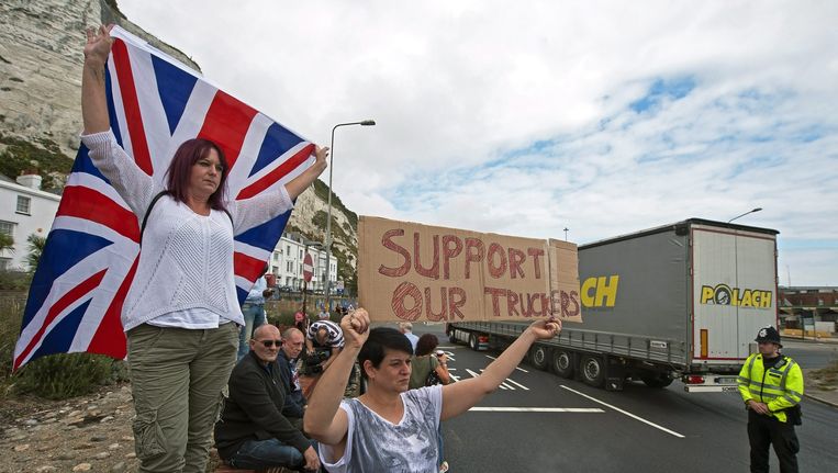 Demonstranten in Dover in september vorig jaar. Beeld epa