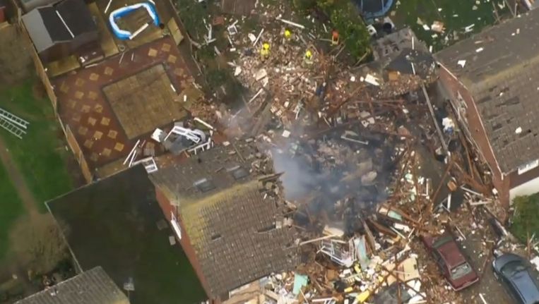 Weggevaagde huizen na een gasexplosie in Clacton aan Zee in Groot-Brittannië. Beeld YOUTUBE