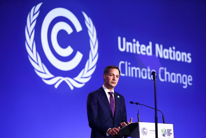 Premier Alexander De Croo op de klimaattop in Glasgow.