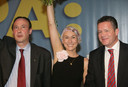 Valkeniers, Morel en Vanhecke vorig jaar in maart op het verkiezingscongres van Vlaams Belang.