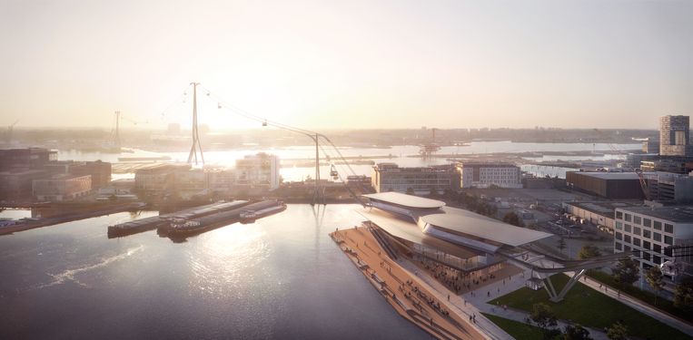 Een eerste ontwerp van de kabelbaan. De route wordt iets verlegd en verlengd. Beeld PlompMozes / UNStudio