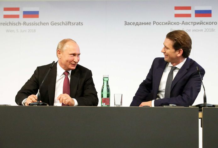 Archiefbeeld van Vladimir Poetin en Sebastian Kurz. Oostenrijk zoekt traditioneel nauwe betrekkingen met Rusland.