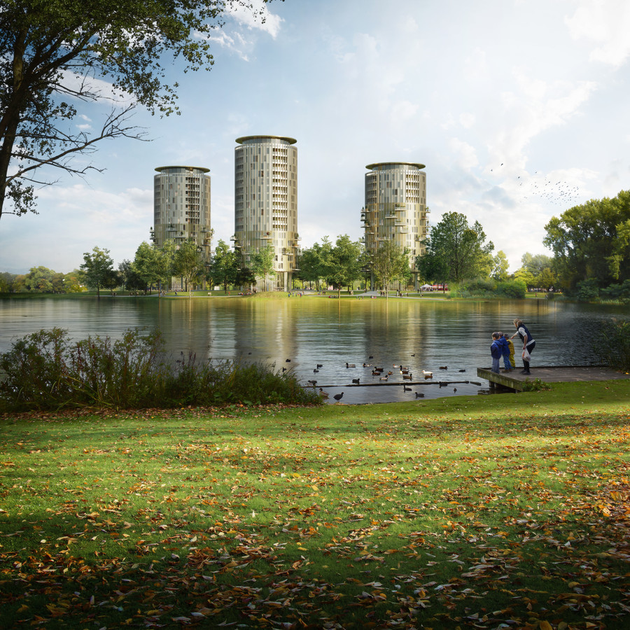 Artist impression van de woontorens die bij de IJzeren Vrouw zijn gepland. De gemeente vindt dat er geen geschikte alternatieven zijn.