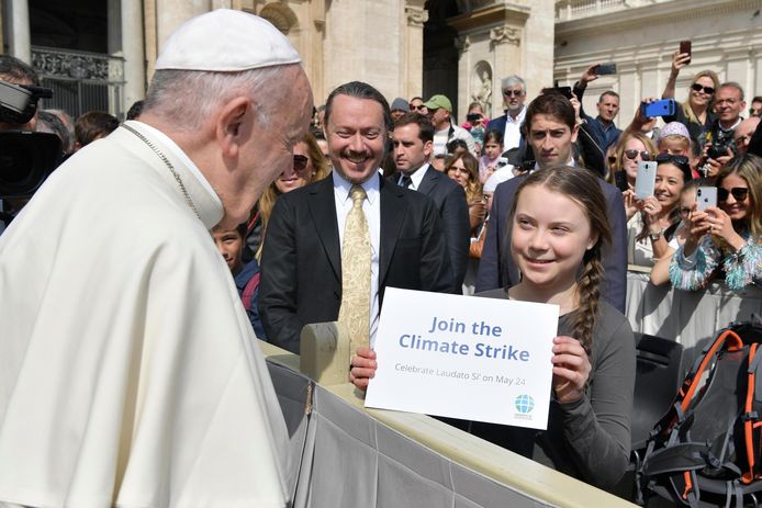Greta Thunberg had met haar vader Svante een korte ontmoeting met de paus.