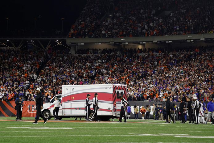 Damar Hamlin is taken off the field by ambulance.