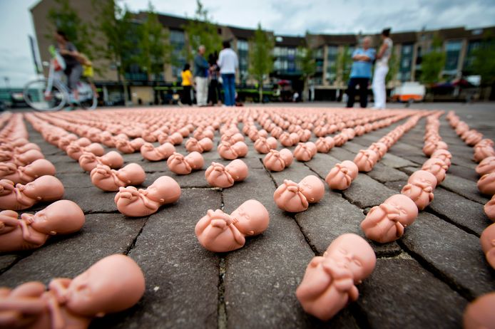 Een anti-abortusprotest van de christelijke organisatie Schreeuw om Leven. ANP ROBIN VAN LONKHUIJSEN