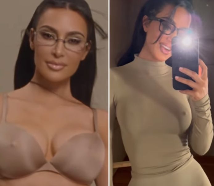 Kim Kardashian gaat internet over met bh met 'ingebouwde' tepels
