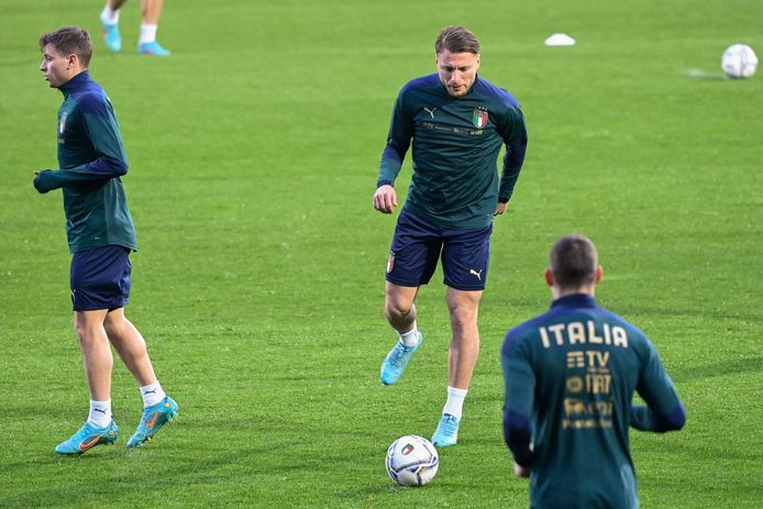 Barella (links) en Immobile op training.