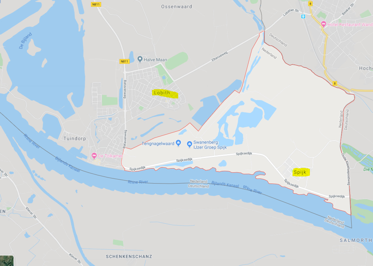 Sungai Rhine mengalir ke negara kita di Spijk.  Gambar Google Maps