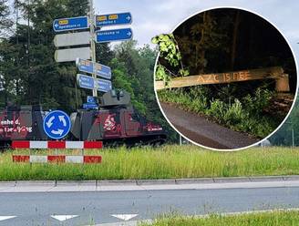 Militair voertuig op rotonde op Veluwe beklad, boom omgezaagd: ‘Dit gaat echt te ver’