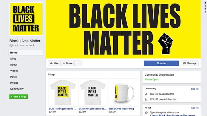 De valse Black Lives Matter-Facebookpagina.