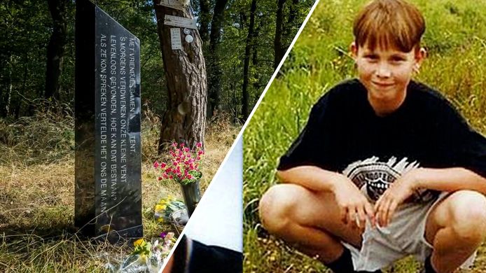 Nicky Verstappen en het monument, vlakbij de plek waar hij dood werd gevonden.
