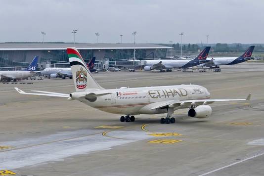 Een toestel van Etihad op Brussels Airport.