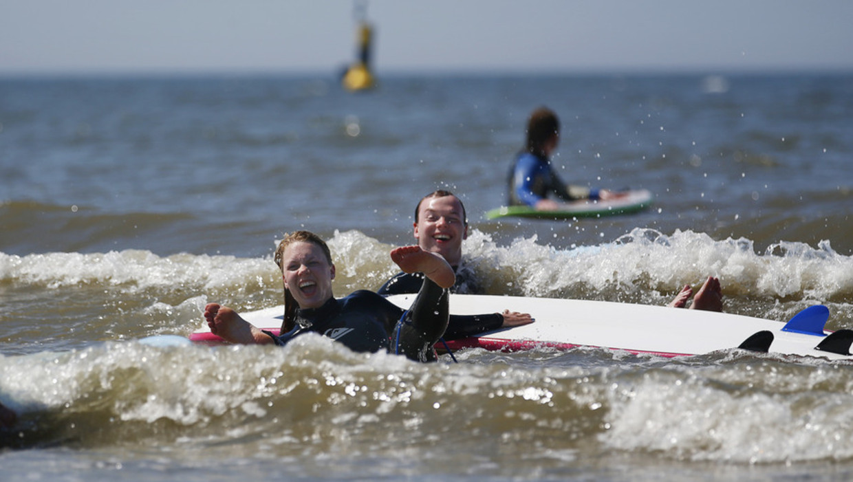 Het strand van Hoek van Holland eind mei, bij mooi (voorspeld) weer. Beeld ANP
