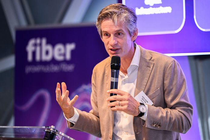 Proximus-CEO Guillaume Boutin op de persconferentie ter gelegenheid van de miljoenste fibernetaansluiting van de operator.