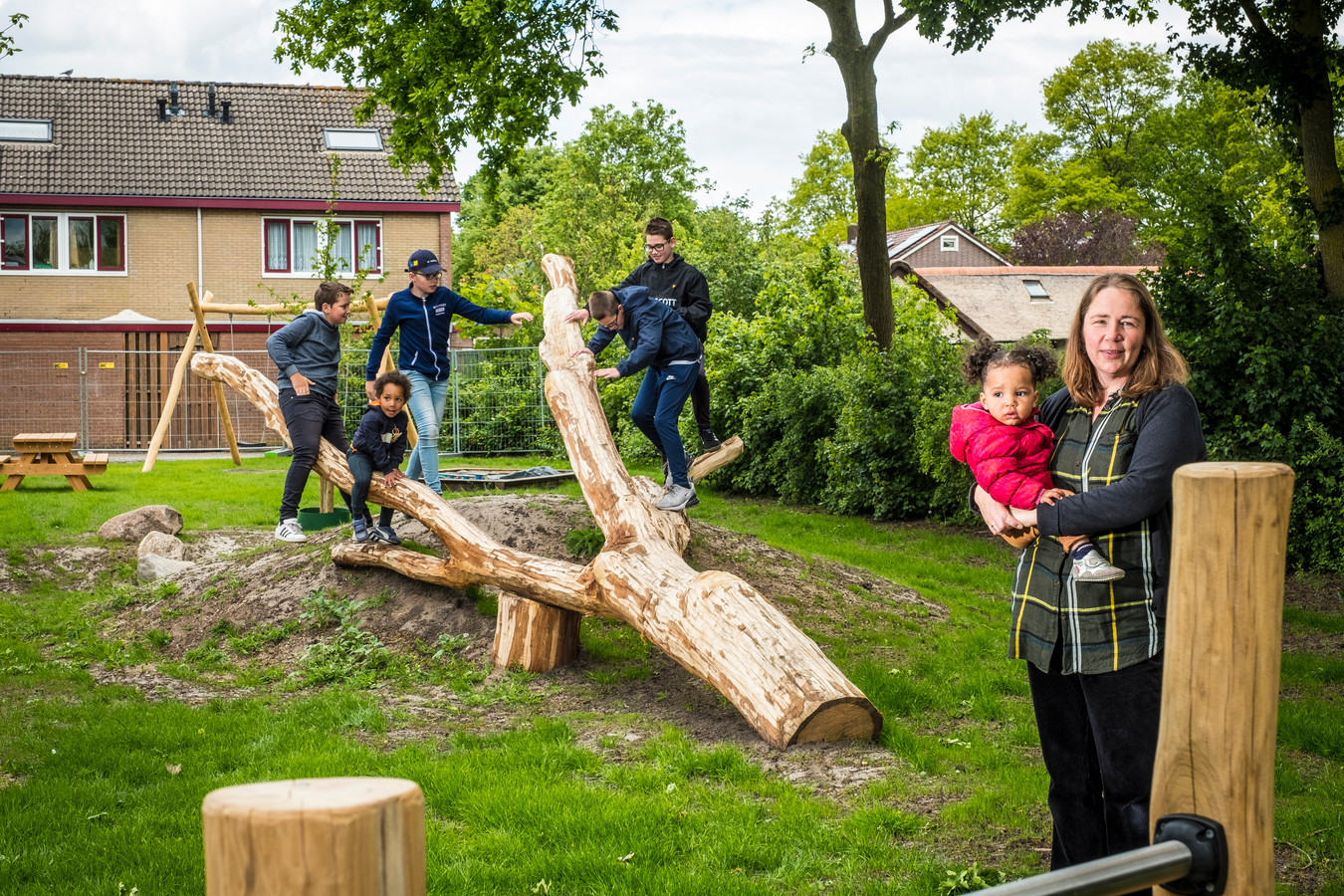 Wipkip en glijbaan eruit, wilgenhut boomstammen erin op speelplekken in Oldebroek | Foto | destentor.nl
