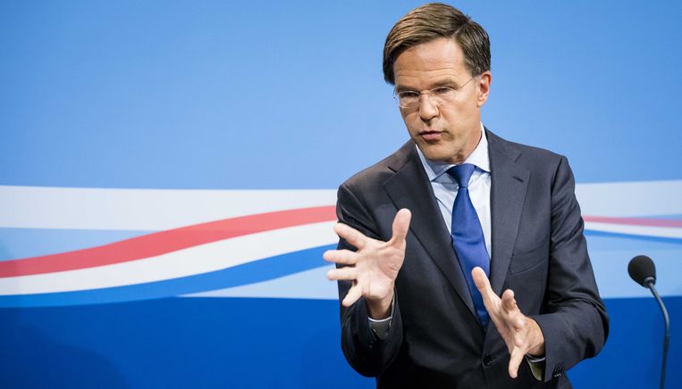 Premier Mark Rutte tijdens de persconferentie na afloop van de wekelijkse ministerraad. Beeld ANP