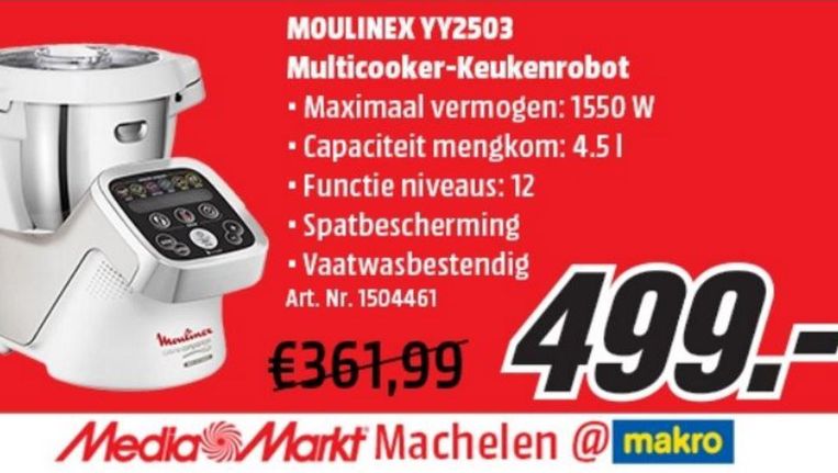 Onbevredigend Trouw nauwelijks Korting bij Mediamarkt: keukenrobot van 361,99 voor... 499 euro