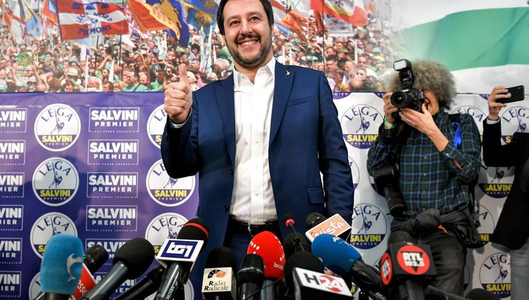 Lega-leider Salvini, de held van extreem-rechts. Beeld afp