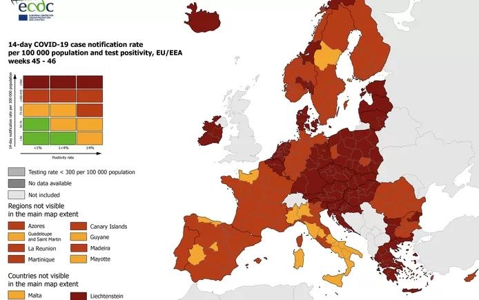 De Europese coronakaart van deze week (ter illustratie)