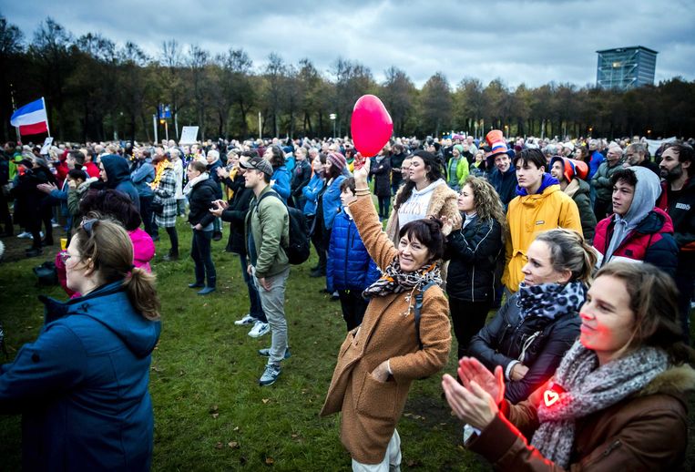 Tegenstanders van de coronamaatregelen op het Malieveld. Beeld ANP
