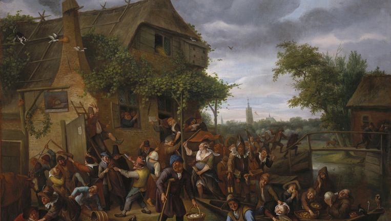 Vechtende boeren bij een herberg (1673) van Jan Steen. Beeld Royal Collection Trust