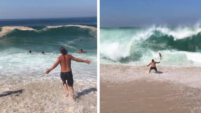 Des baigneurs profitent de vagues énormes au Brésil