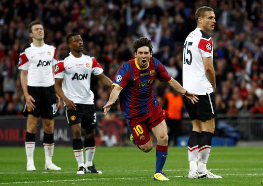 Messi liet in de finale Carrick, Evra en Vidic treurend achter.