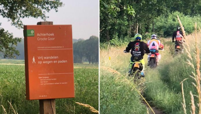Wildcrossers in het Groote Goor bij Winterswijk. In dit natuurgebied is het alleen toegestaan te wandelen. Fietsen, paarden, loslopende honden en gemotoriseerd verkeer mogen er niet komen.