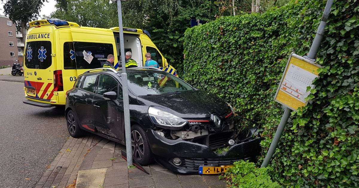Automobiliste gewond na botsing met busbord in Meppel: kind ongedeerd.