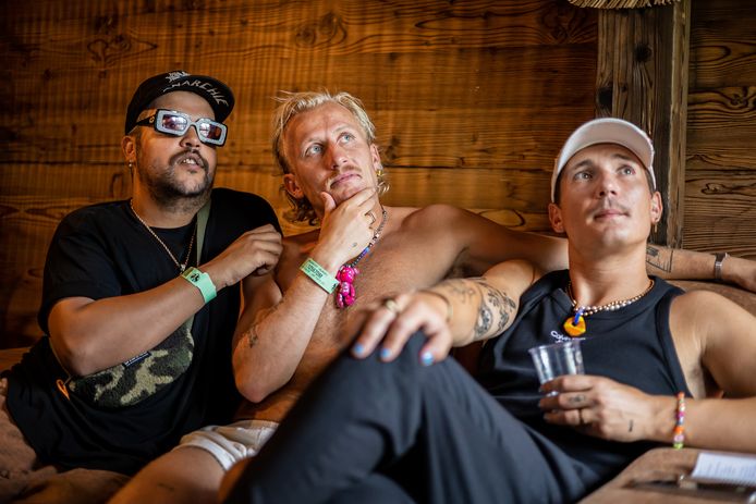 Gold band after their show at Tomorrowland: Boaz, MIlo and Karel