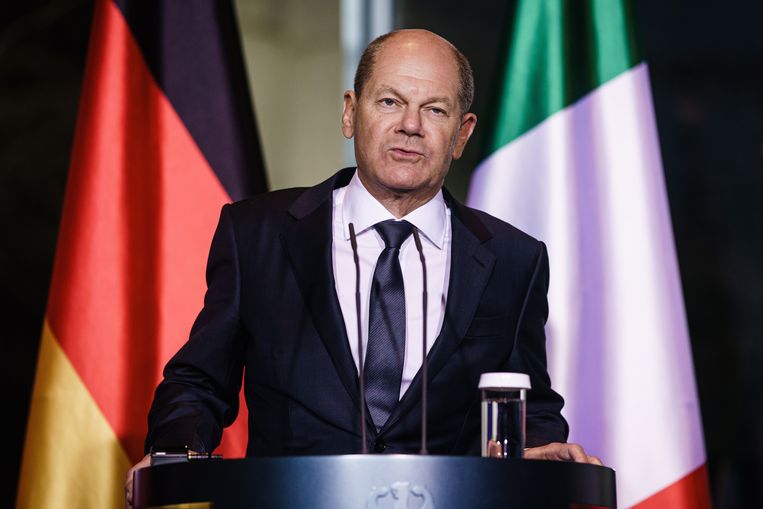 Bondkanselier Olaf Scholz: ‘Niets legitimeert deze oorlog.’ Beeld ANP / EPA