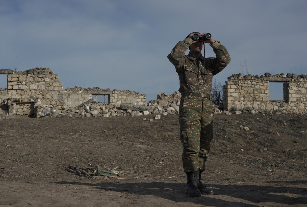 Een etnisch Armeense soldaat in Nagorno-Karabach op 11 januari 2021. Beeld Reuters