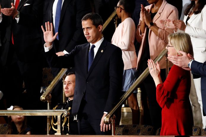 Venezolaanse oppositieleider Juan Guaidó was ook aanwezig in de zaal. (04/02/2020)