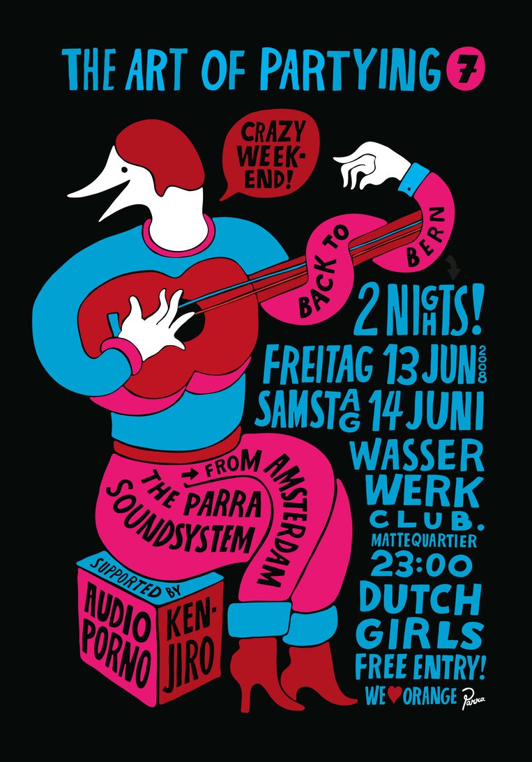 'The art of partying', flyer uit 2008. Beeld Piet Parra
